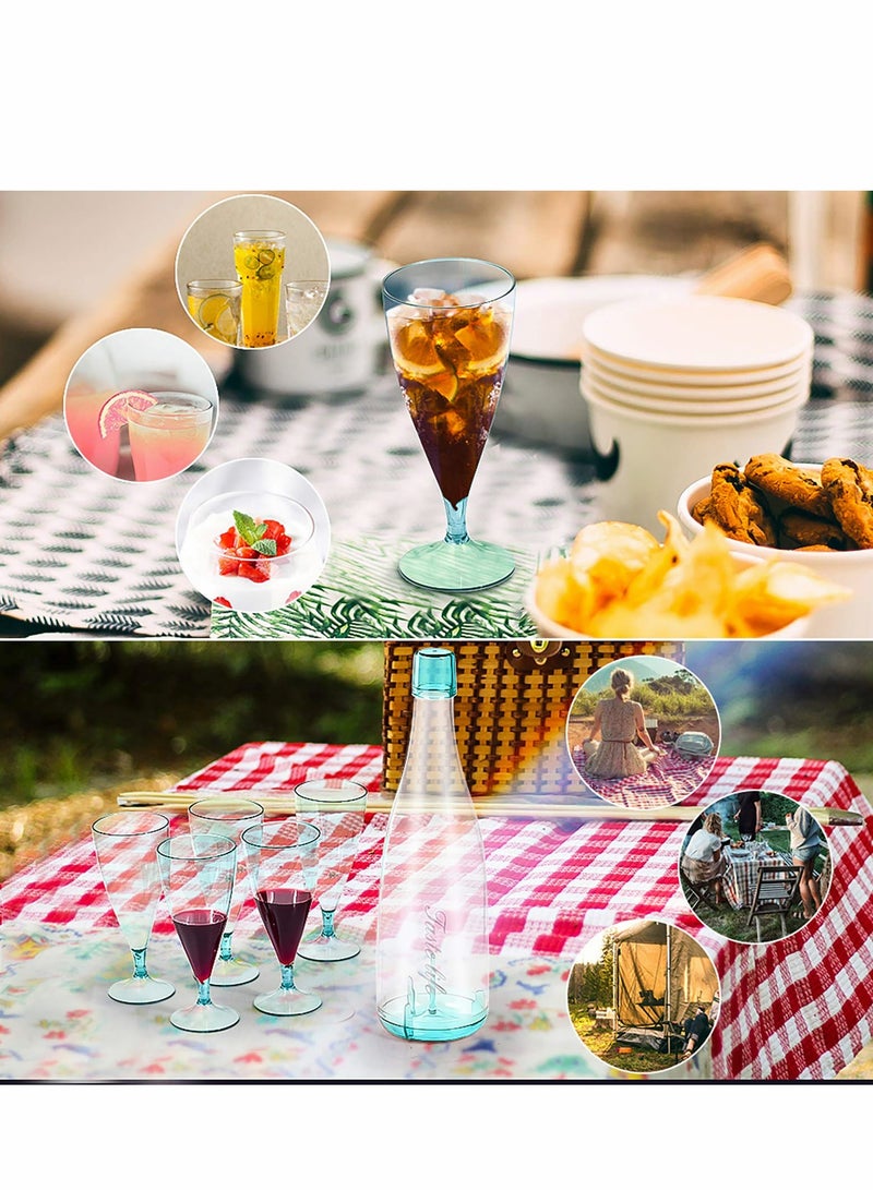 Plastic Champagne Flutes Reusable Cups with Storage Bottle Blue Portable Cup Mimosa Glasses Perfect for Picnic Party Camping and Gathering(Set of 5) - Image 2